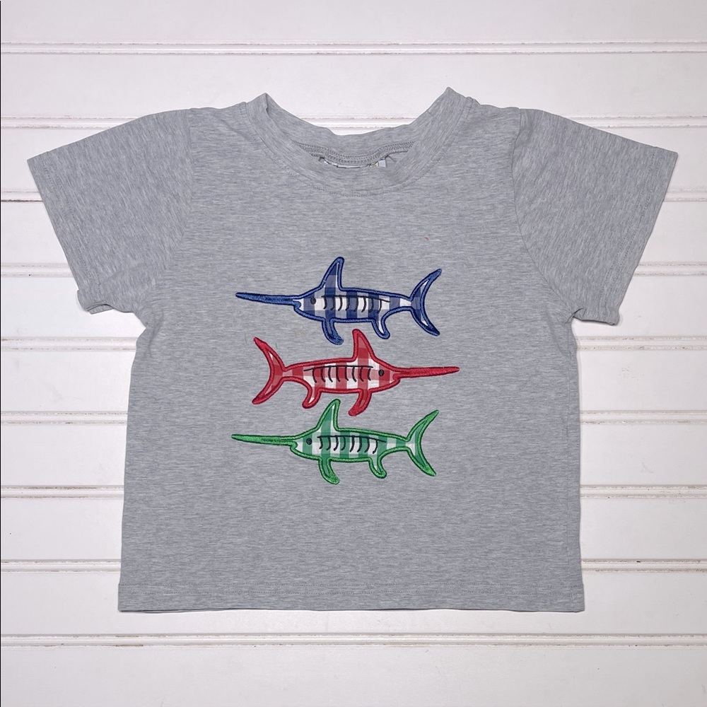 LITTLE BRITCHES BOUTIQUE EUC Gingham Appliqué Fish Embroidered Appliqué Shirt